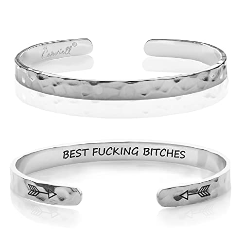 Bracelet - Gifts for Women – Inspirational, Friendships, Love, Mom, Daughters, Sisters, Christian, Graduations, Memorials & Wedding Gifts – 100+ Phrases – Stainless Steel, Gift Ready - color: BADASS Gift - Best F##king Bitches