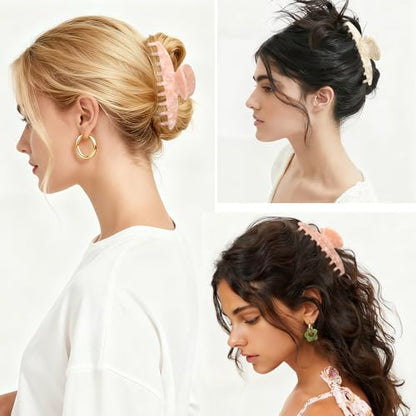 2 Pack Hair Claw Clips Women Large Tortoise Hair Clip French Design Barrettes Celluloid Leopard Print Accessories Jaw Clips for Thick Hair - color: Cream Square