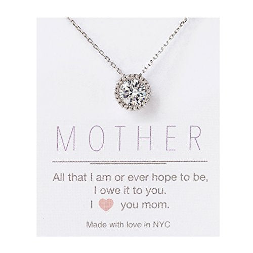 A+O Gift for Mom, Aunt, Grandma - Solitaire Halo Necklace in Gold, Rose Gold, Silver - style: MOTHER, Silver