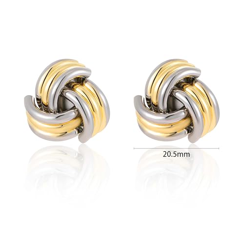 Love Knot Stud Earrings for Women Gold Plated Knot Earrings Geometric Twisted Statement Earrings Trendy Jewelry - color: 2 Tone Knot