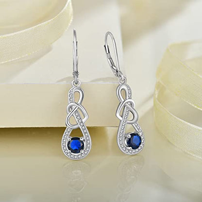 Dangle Drop Earrings for Women 925 Sterling Silver Heart Infinity Leverback Earrings Birthstone Jewelry Gifts for Women Wife Girlfriend Mother Daughter Her - color: 09 September - Sapphire