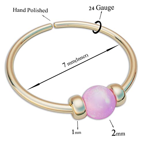 Jolliz Opal Nose Rings Hoops – 24 Gauge Classic Design, Elegant Nose Rings for Women & hypoallergenic Nose Piercings Jewelry Perfect for Any Occasion with Comfortable Fit - color: Pink Opal Gold