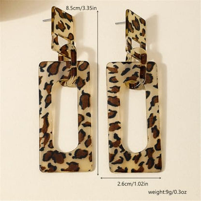 Boho Lightweight Retro Simple Acrylic Splicing Rectangle Earrings for Women Creative Exaggerated Statement Dangle Drop Earrings Jewelry - color: leopard print