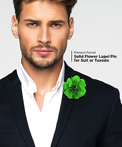 Premium Men's Formal Solid Color Flower Lapel Pin - Boutonniere for Men, Brooch Pin - color: Lime
