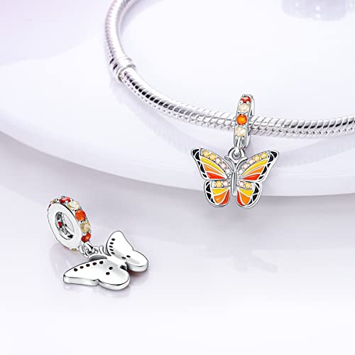 925 Sterling Silver Charm for Bracelet Necklace Women Dangle Pendant Beads | Love Faith Mom Ocean travel Butterfly Party Charm Beads Pendants DIY Jewelry Gift - color: Colorful butterfly charm