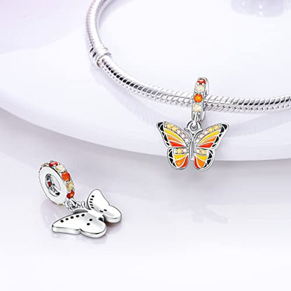 925 Sterling Silver Charm for Bracelet Necklace Women Dangle Pendant Beads | Love Faith Mom Ocean travel Butterfly Party Charm Beads Pendants DIY Jewelry Gift - color: Colorful butterfly charm