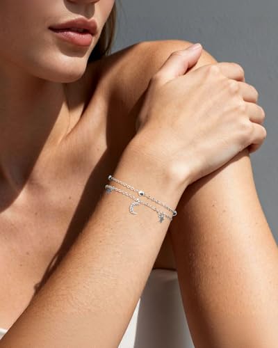 Moon and Star Bracelet for Women Layered Adjustable Satellite Chain Sliver&Gold Star Bracelets Summer Beach Jewelry