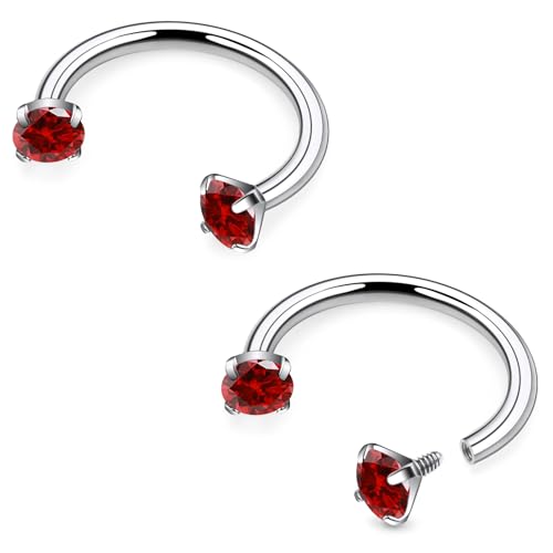 16G F136 Titanium Internal Thread Horseshoe Septum Nose Ring Piercing Jewelry Circular Barbell Helix Snug Tragus Rook Daith Cartilage Earring Lip Ring Piercing Jewelry for Women Men 8MM 10MM - style: 16G, 10MM Length, Red CZ