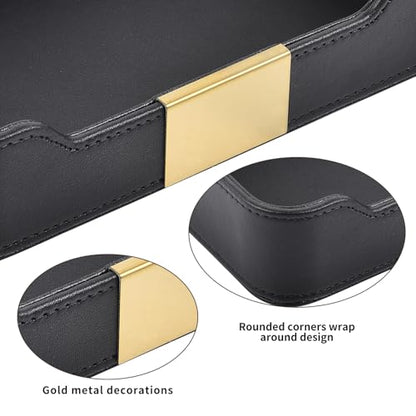 Luxury Leather Valet Tray Desktop Storage Organizer,Bedside Vanity Catchall Tray Nightstand Caddy Holder for Cosmetic,Jewelry,Watch,Keys,Phone,Wallet,Remote Controller,Pen,Black - color: Black