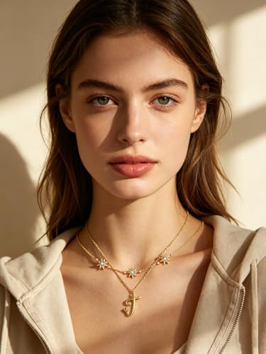 14K Gold A-Z Initial Lette Necklace Star Choker Women Necklace | Personalized Initial Jewelry, Meaningful Name Letter Gift for Women Wife Mom Friend, Perfect Present For Birthday/Anniversary - style: 14K Gold-T