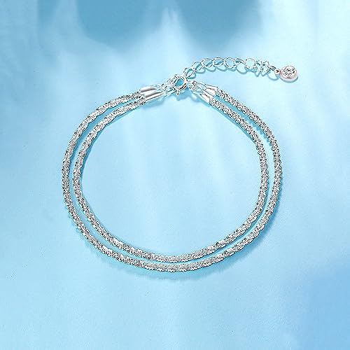 Ankle Bracelets for Women,14K Gold Plated Snake Chain Anklet for Women Beach Cute Anklets - color: Layered Chain Silver