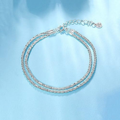 Ankle Bracelets for Women,14K Gold Plated Snake Chain Anklet for Women Beach Cute Anklets - color: Layered Chain Silver