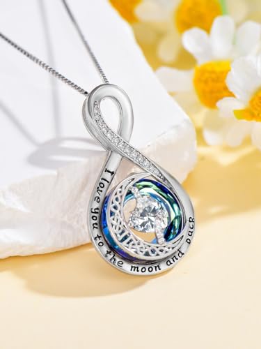 TOUPOP Birthstone Necklace for Women 925 Sterling Silver Moon and Star Pendant Necklaces I Love You to the Moon and Back Jewelry Anniversary Birthday Gifts for Her Wife Girlfriend Mom - color: 04-Apr-Simulated Diamond