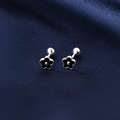 JSGEMSLEE Hypoallergenic 925 Sterling Silver Stud Earrings for Women With Screw Back Small Butterfly Heart Flower Earrings for Girls Tragus Cartilage Jewelry Gifts - color: Flower