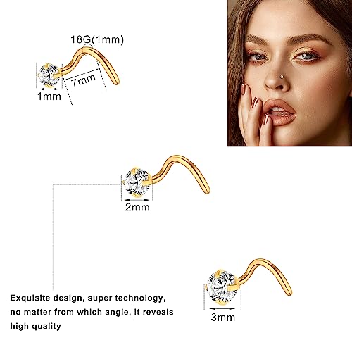23-40 Pcs Gold Nose Rings & Studs - 18G & 20G Nose Piercing Jewelry - L Shape, Hoop & Screw Body Jewelry for Women & Men - color: Gold-D-18G