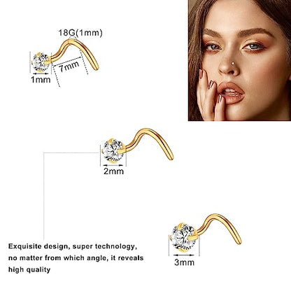 23-40 Pcs Gold Nose Rings & Studs - 18G & 20G Nose Piercing Jewelry - L Shape, Hoop & Screw Body Jewelry for Women & Men - color: Gold-D-18G