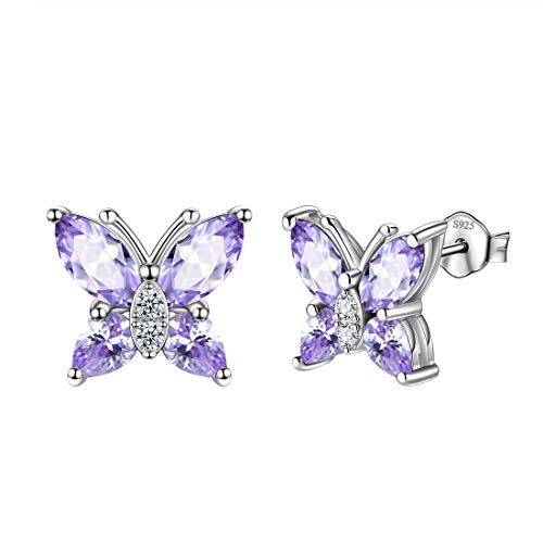 Butterfly Birthstone Stud Earrings - Women 925 Sterling Silver Butterflies Birthstone Stud Earrings Birthday Gift for Women - color: F.June