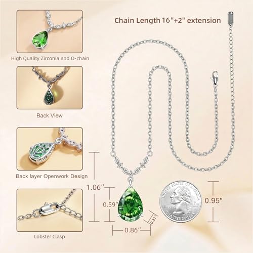 Platinum Plated Cubic Zirconia Teardrop Pendant Necklace Dangle Earrings Set, Silver Jewelry Set for Women,Wedding Jewelry Set for Bride,Bridesmaid Jewelry Gift, Gift for Valentine's Day, Birthday - color: Green