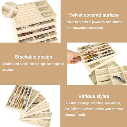 12Pcs Velvet Stackable Jewelry Trays, Jewelry Drawer Organizer, Large Removable Display Jewelry Tray, Necklace Bracelet Storage Box for Earring, Ring, Brooch, Watch (Beige) - color: 12 Pack-Beige