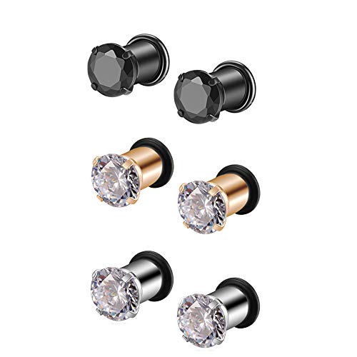 Gabry&jwl 6Pcs Lightweight Ear Gauges Plugs Ear Tunnels 2G 4G 6G 8G 6mm 5mm 4mm 3mm 316L Stainless Steel Body Piercing Plugs Prong Set CZ Ear Stretcher Expander Plugs with Rubber O-Rings - style: B01:3Pairs(4G=5mm)