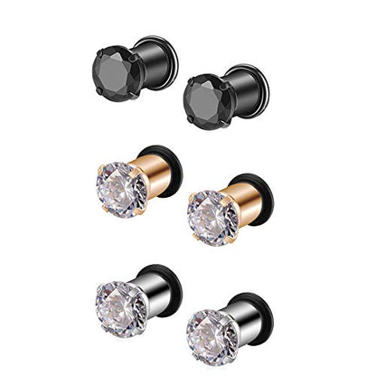 Gabry&jwl 6Pcs Lightweight Ear Gauges Plugs Ear Tunnels 2G 4G 6G 8G 6mm 5mm 4mm 3mm 316L Stainless Steel Body Piercing Plugs Prong Set CZ Ear Stretcher Expander Plugs with Rubber O-Rings - style: B01:3Pairs(4G=5mm)