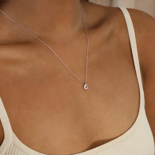 Diamond Pendant Necklaces for Women, Dainty 18k Gold/White Gold Plated Necklace, Gold/Silver Simple Choker Necklaces for Women, Trendy Jewelry Gifts - color: Teardrop -Rose Gold
