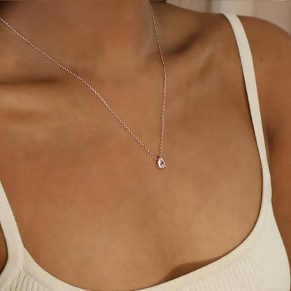 Diamond Pendant Necklaces for Women, Dainty 18k Gold/White Gold Plated Necklace, Gold/Silver Simple Choker Necklaces for Women, Trendy Jewelry Gifts - color: Teardrop -Rose Gold