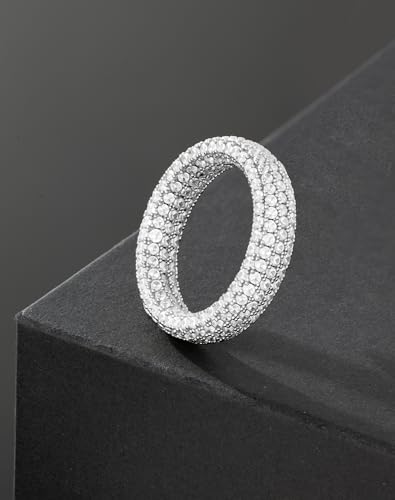 Bling Halo Stacking Ring for Men Women - 18k Gold Plated Stackable Cubic Zirconia Band - Created Diamond Iced Out Hip Hop Jewelry Gifts - color: Style B-Rhodium Plated, size: 8