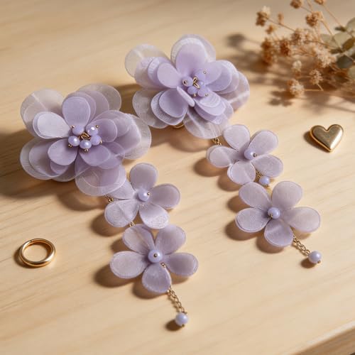 Flower Earrings for Women Long Fabric Flower Tassel Earrings Bohemian Handmade Floral Statement Earring Wedding Prom Jewelry Gifts - color: A6:purple