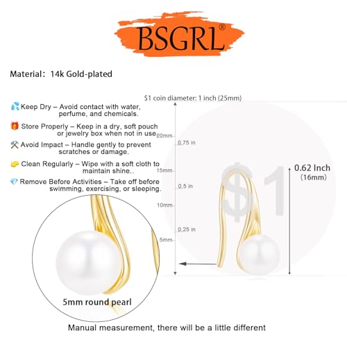 Pearl Earrings - 14k Gold or White Gold Plated Sparkle Cubic Zirconia Dainty Pearl Stud Earrings for Women Wedding Party Bridal - color: gold fish hook