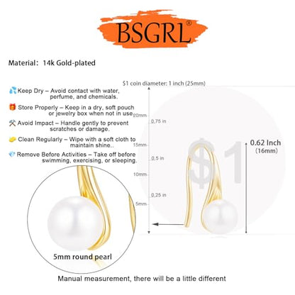 Pearl Earrings - 14k Gold or White Gold Plated Sparkle Cubic Zirconia Dainty Pearl Stud Earrings for Women Wedding Party Bridal - color: gold fish hook