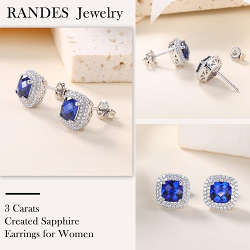 Dainty Birthstone Earrings for Women Sterling Silver Small Stud Earrings with Halo Cushion/Round Created Gemstone Earrings Birthstone Jewelry - style: A 09. Sep./created blue sapphire-cushion cut