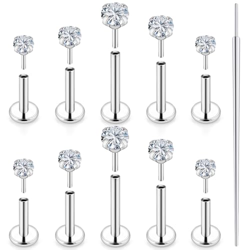 20G 18G 16G Nose Rings Studs 316L Surgical Steel Flat Back Threadless Push in Nose Studs Screw L-Shaped Nose Rings Tragus Cartilage Helix Earrings Piercing Jewelry for Women Men - color: 18G-6/7/8/10mm Bars-1.5/2/2.5/3/4mm CZ