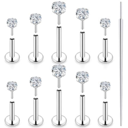20G 18G 16G Nose Rings Studs 316L Surgical Steel Flat Back Threadless Push in Nose Studs Screw L-Shaped Nose Rings Tragus Cartilage Helix Earrings Piercing Jewelry for Women Men - color: 18G-6/7/8/10mm Bars-1.5/2/2.5/3/4mm CZ