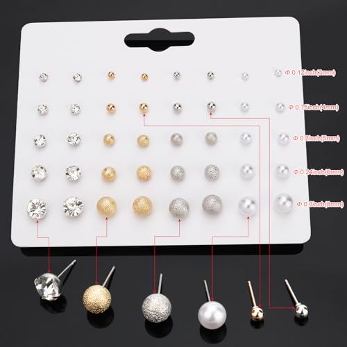 20 Pairs Stud Earrings Jewelry Set for Women Simulated Pearl Crystal CZ Set | Hypoallergenic, Trendy Bridal, Suitable for Weddings Birthdays Christmas Valentine's Day Gift Anniversary Mother's Day - color: 20 Pairs Earrings