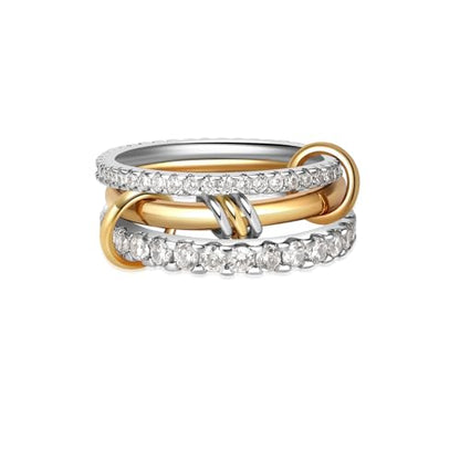 18K Gold-Plated Interlocked Ring for Women, Non Tarnish CZ Band | Interlocked inseparable one-piece ring for women. Triple & quadruple linked styles, non-tarnish CZ jewelry for daily wear - color: Silver
