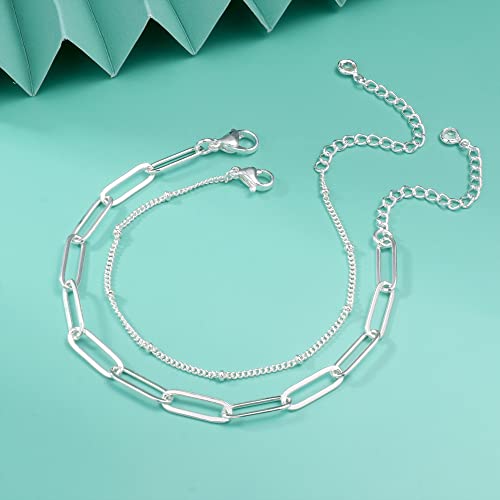 Dainty Gold Bracelets for Women, 14K Gold Plated Adjustable Layered Beads Bracelet Cute Evil Eye Oval Chain Pearl Bar Turtle Gold Bracelets for Women Jewelry - style: Layered CZ Chain