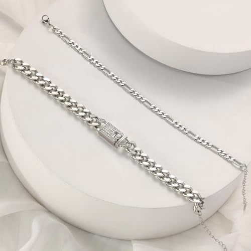 14K Gold Anklets for Women Waterproof Rhinestone Ankle Bracelet Layered Cuban Link Chain Diamond Anklet Beach Jewelry for Women - color: Style B-Silver Anklets