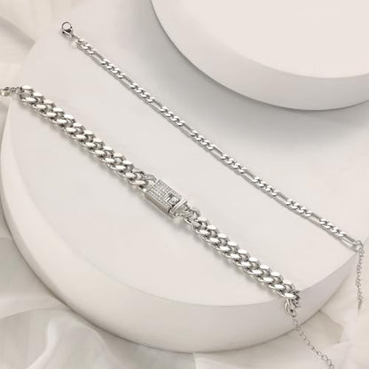 14K Gold Anklets for Women Waterproof Rhinestone Ankle Bracelet Layered Cuban Link Chain Diamond Anklet Beach Jewelry for Women - color: Style B-Silver Anklets