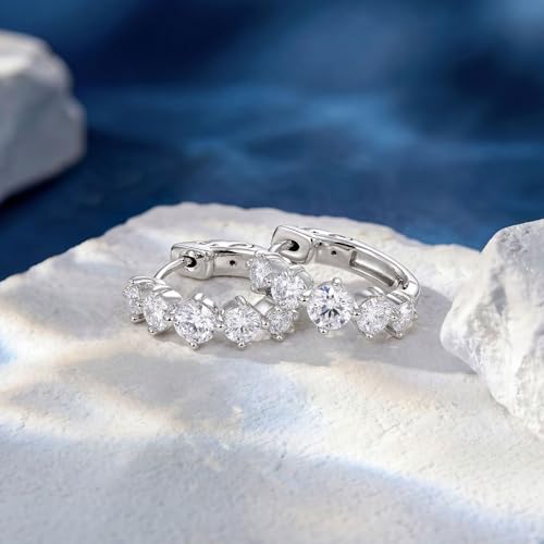 D-Color VVS1 Moissanite Hoop Earrings for Women 925 Sterling Silver Earrings Emerald Cut Pave - style: 925 Sterling Silver-Round Moissanite