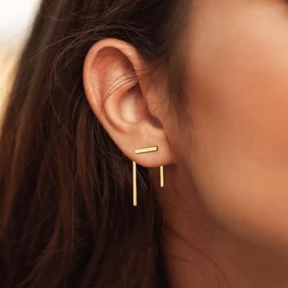 LOYATA Spike Earrings Gold Huggie Hoop Diamond Cubic Zirconia 14K Gold Plated Dainty Small Simple Hypoallergenic Geometric Jewelry Gift for Women - color: Thread
