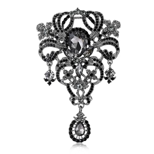 YOQUCOL Retro Austrian Crystal Big Brooch Pin for Women Large Flower Shape Brooches Lapel Pins for Sweater,Coat Dress Accessories - color: A-Black