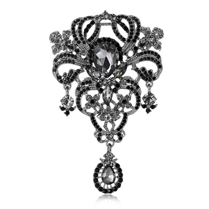 YOQUCOL Retro Austrian Crystal Big Brooch Pin for Women Large Flower Shape Brooches Lapel Pins for Sweater,Coat Dress Accessories - color: A-Black