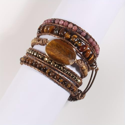 Women Wrap Bracelets Boho Natural Stone Jasper Turquoises Strand Bracelet Jewelry Collection - color: Tiger Eye 2