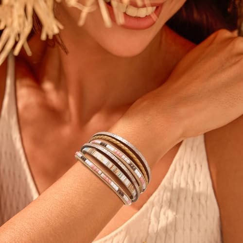 Wrapped Bracelets for Women,Leather Boho Bracelets for Women - color: Boho-Khaki