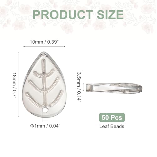 PATIKIL Leaf Beads, 50Pcs Crystal Translucent Czech Glass Beads for DIY Jewelry Making Bracelets Necklace, Clear Grey - color: Grey