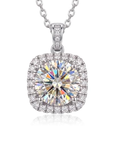 Moissanite Cushion Cut Pendant Necklace for Women - color: Silver, size: 3ct, style: Cushion Cut