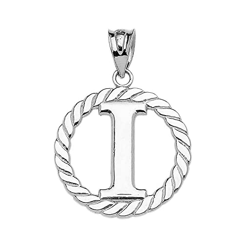 Claddagh Gold Fine 925 Sterling Silver Personalized Initial A-Z Roped Circle Charm Pendant - style: I