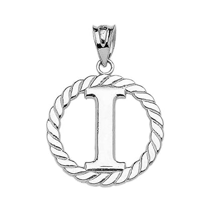 Claddagh Gold Fine 925 Sterling Silver Personalized Initial A-Z Roped Circle Charm Pendant - style: I