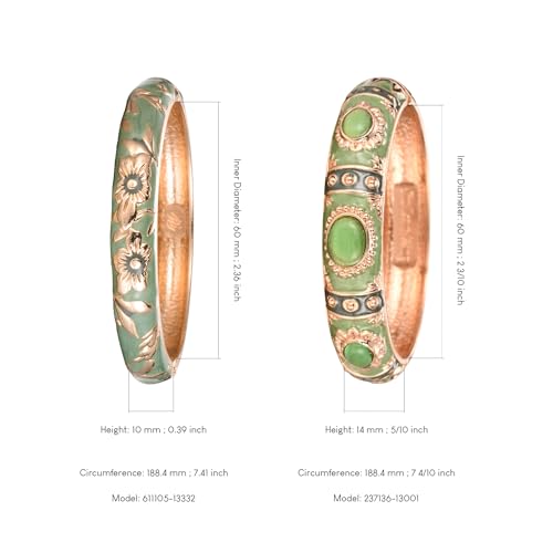 UJOY Cloisonne Bracelet Lotus Flower Plated Cuff Bangle Enameled Jewelry Bracelets Gift for Women Pack in Case 88B16 - color: 7735-2 Pcs Set-Green